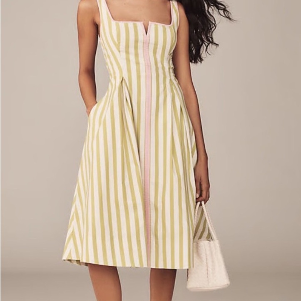 Anthropologie Green and Pink Striped Midi Dress